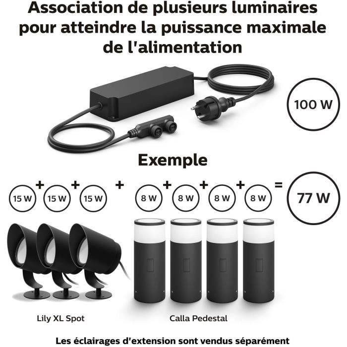 100W Power Cable - Philips Hue Outdoor - Black - Electric