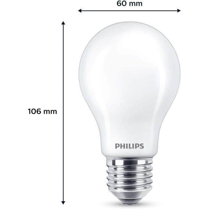 LED Bulb - PHILIPS - Classic - 60W - A60 E27 - Warm White - Non-Dimmable - Pack of 3