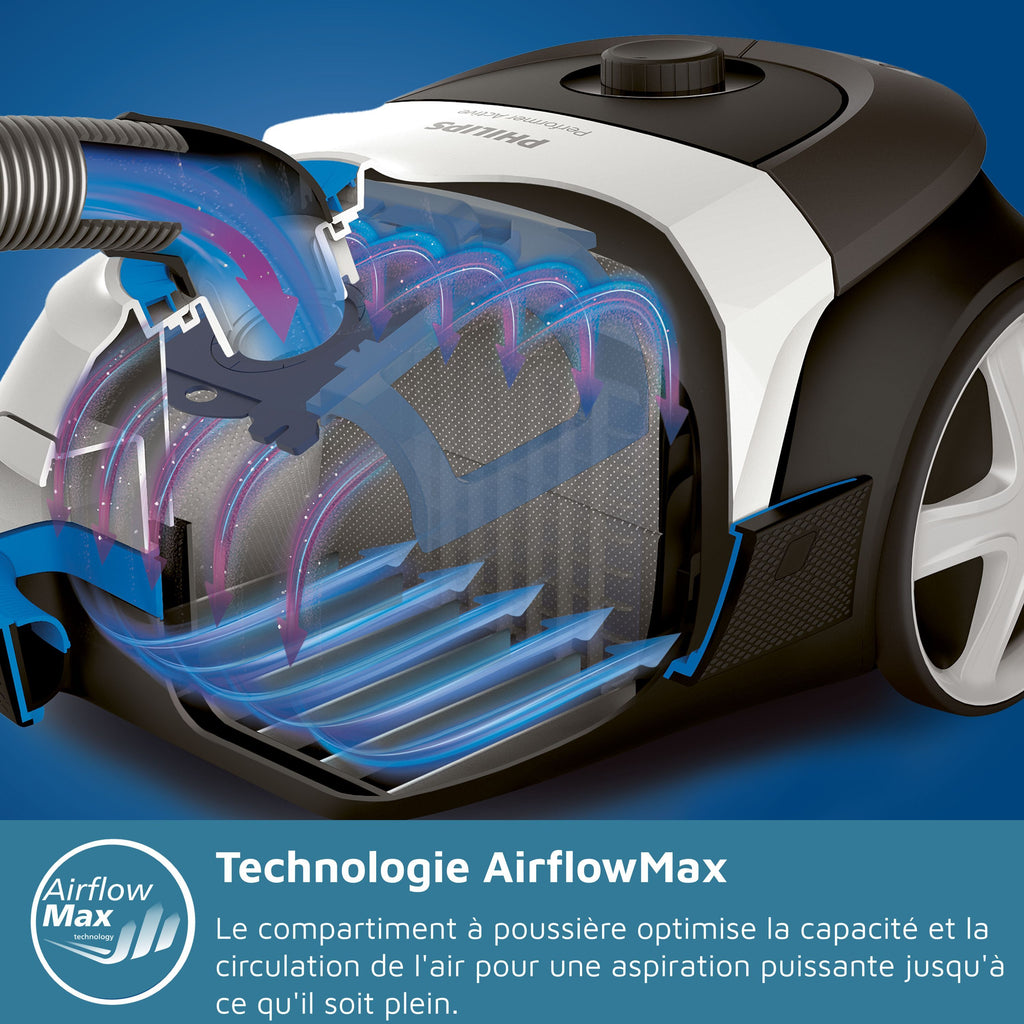 Aspirateur avec sac - PHILIPS - XD6122/12 - Série 6000 -  900W - 77db - Blanc