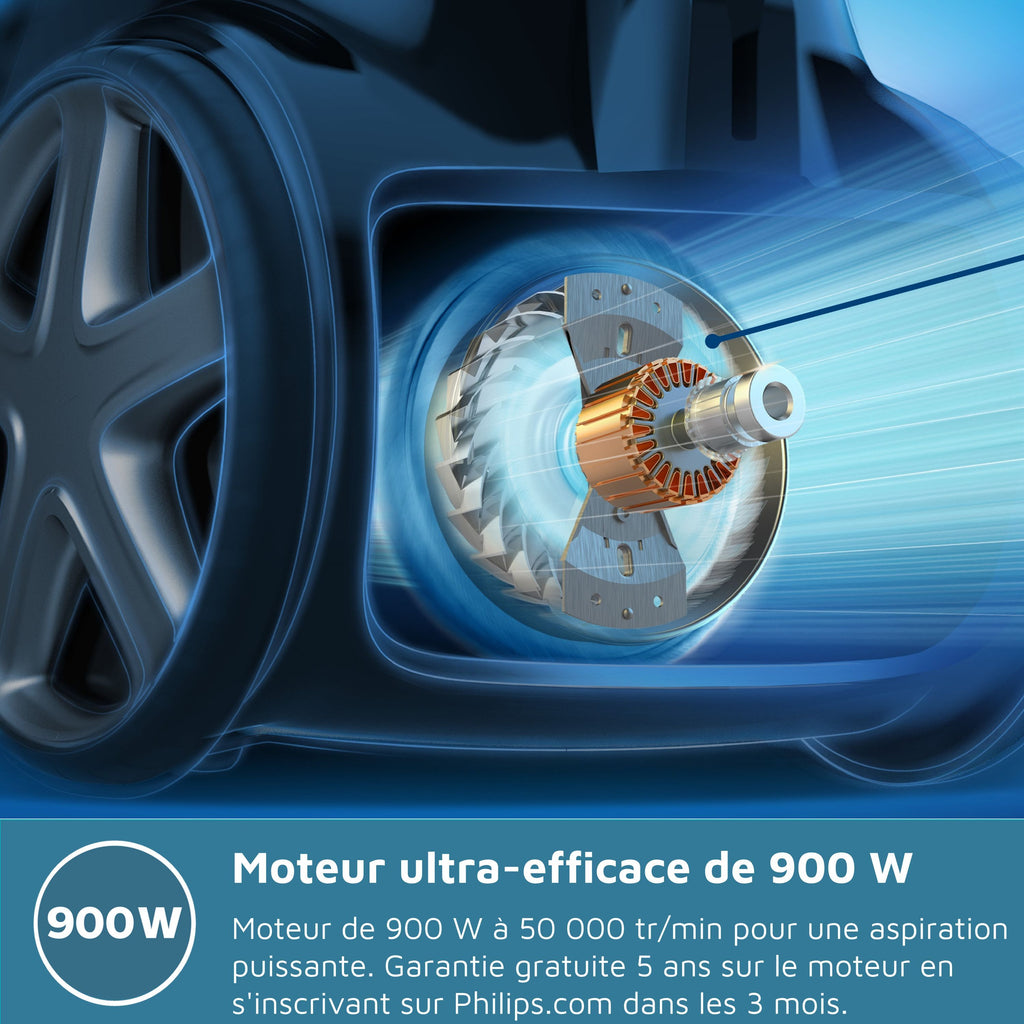 Aspirateur avec sac - PHILIPS - XD6122/12 - Série 6000 -  900W - 77db - Blanc
