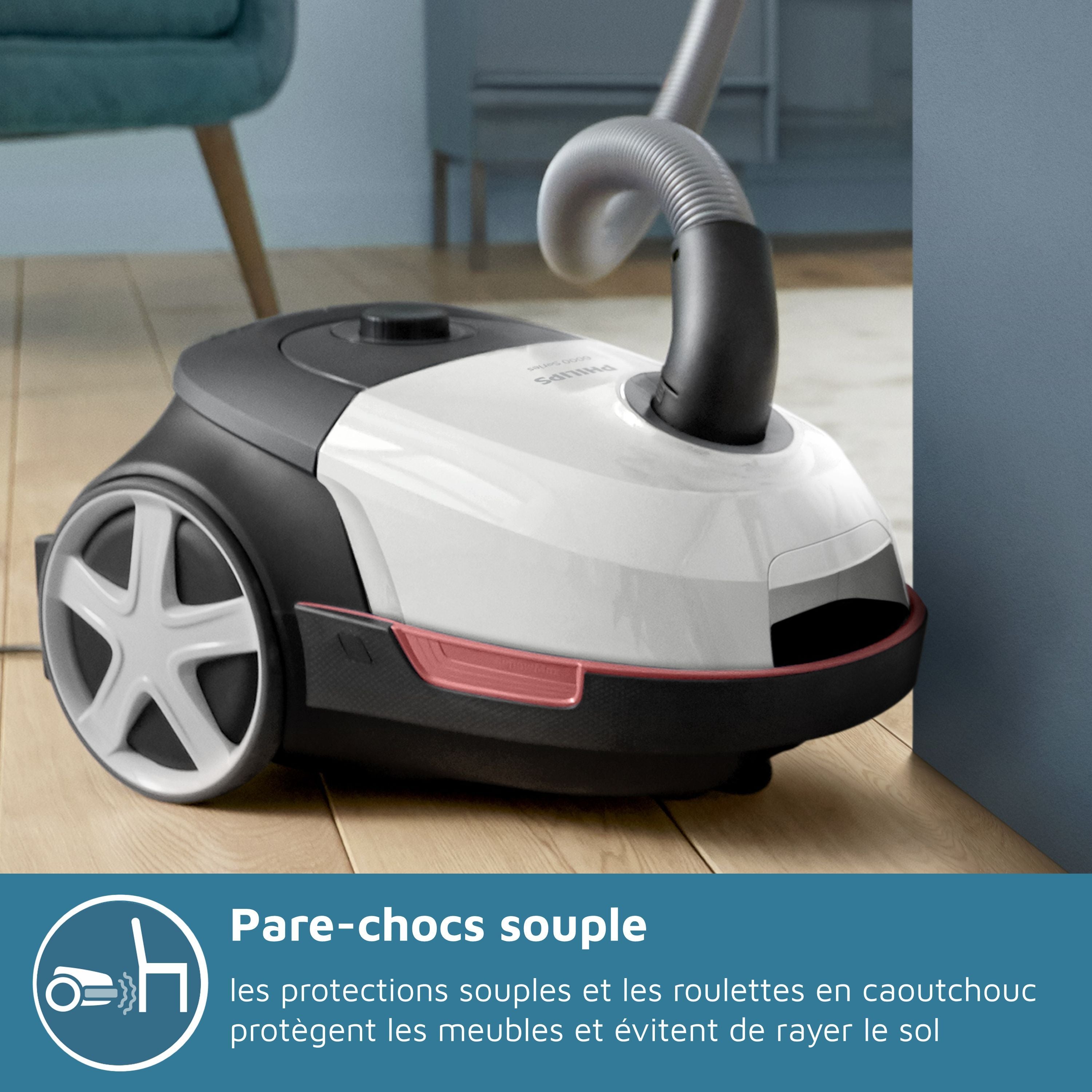 Aspirateur avec sac - PHILIPS - XD6122/12 - Série 6000 -  900W - 77db - Blanc