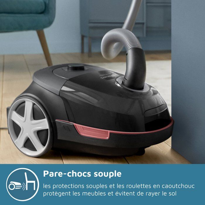 PHILIPS XD5123/10 Bagged Vacuum Cleaner - 5000 Series - 900W - 77dB - Deep Black