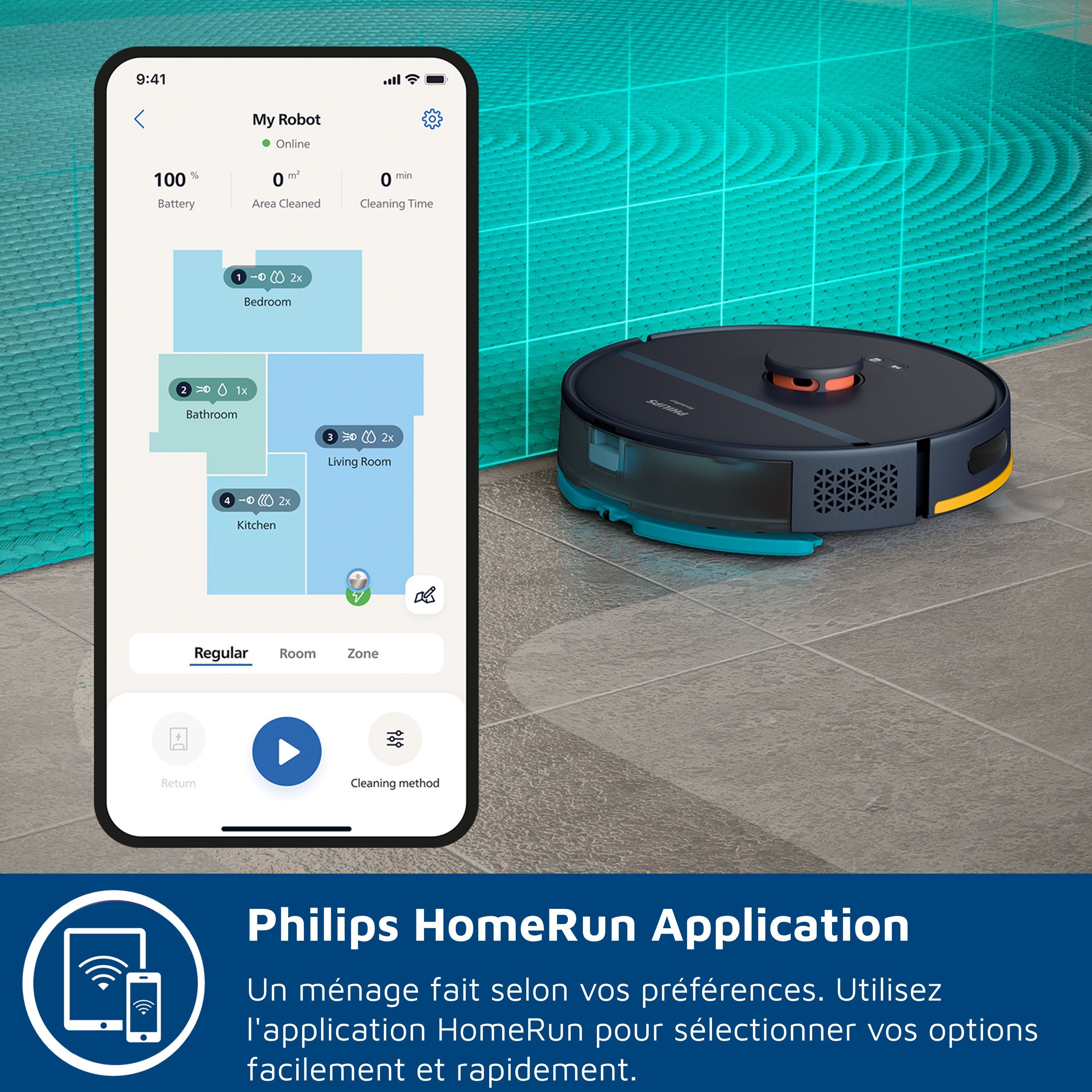 PHILIPS Robot Vacuum Cleaner and Mop - 2000 Series - 6,000 Pa - Docking Station - XU2000/15 - Midnight Blue