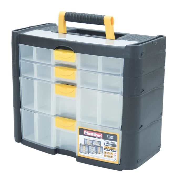 Plastiken Toolbox 90002_BLACK - 4 Drawers (2 Small + 2 Large) - Plastic