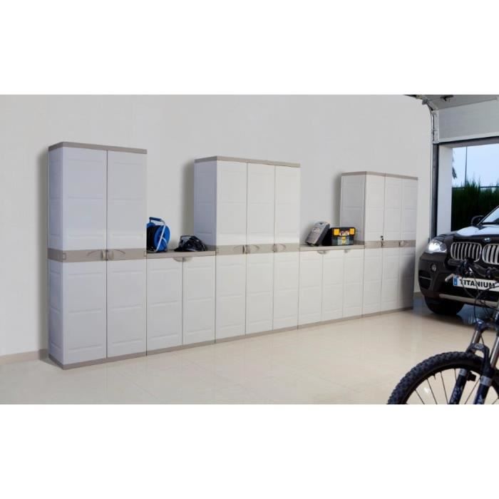 PLASTIKEN Tall Storage Cabinet - 4 Shelves - Beige and Taupe - 176 x 70 x 45 cm