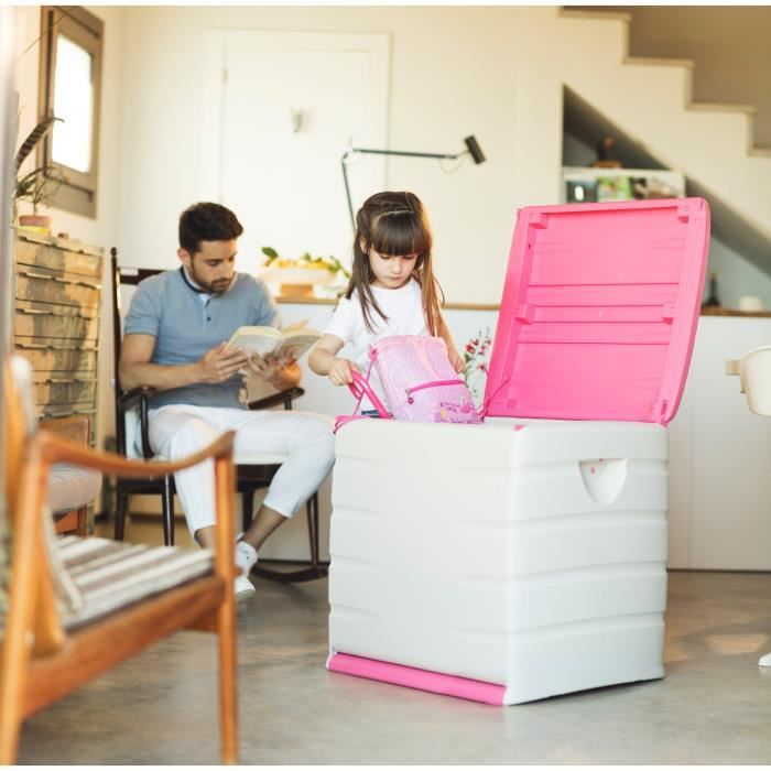 PLASTIKEN Space Saver Storage Chest with Wheels - 190 L - Fuchsia Colour