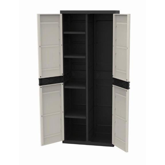 Titanium Plastiken Cabinet 2 doors with Etageres et Film L70 x P44 x H176 cm Beige and black range Titanium Interior/Outdoor