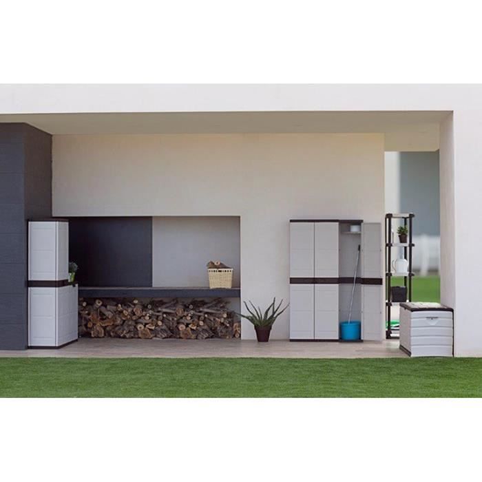 Titanium Plastiken Cabinet 2 doors with Etageres et Film L70 x P44 x H176 cm Beige and black range Titanium Interior/Outdoor