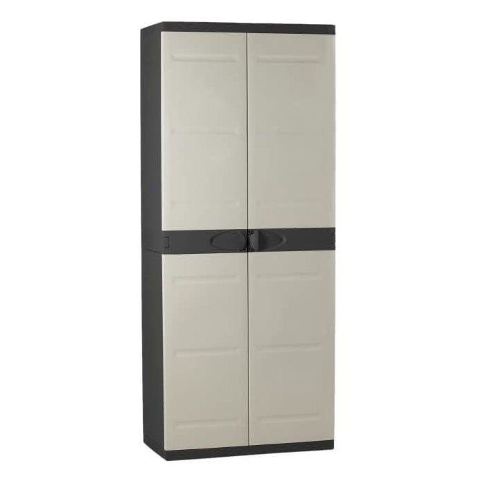 PLASTIKEN Titanium Tall Cabinet - 2 Doors, 4 Shelves - 70 x 44 x 176 cm - Beige and Black