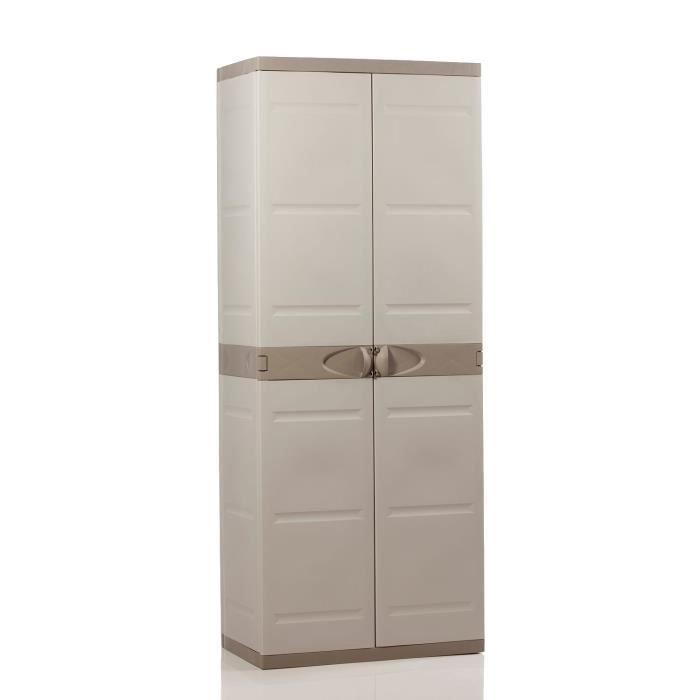 TITANIUM PLASTIKEN 2-Door Wardrobe with Shelves and Hanging Rail - Beige and Taupe - W70 x D44 x H176 cm