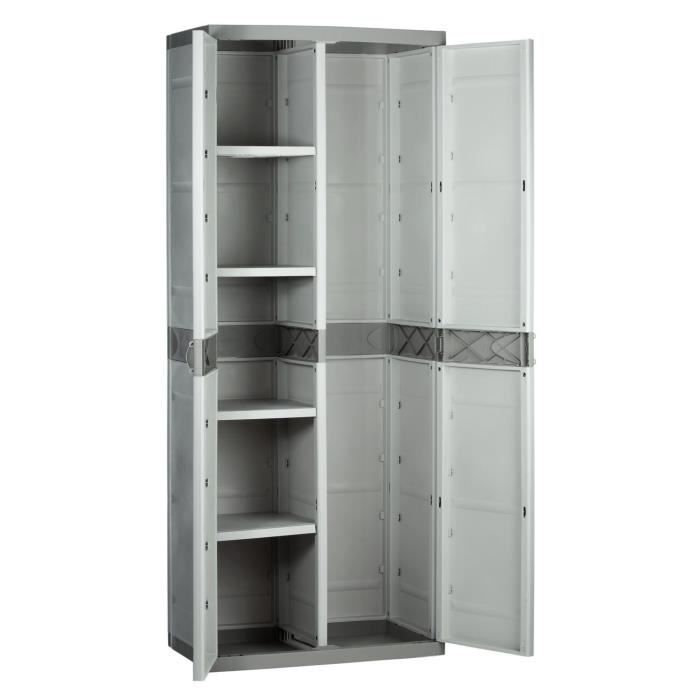 TITANIUM PLASTIKEN 2-Door Wardrobe with Shelves and Hanging Rail - Beige and Taupe - W70 x D44 x H176 cm