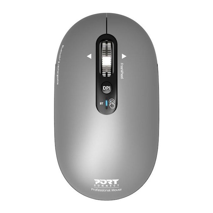 PORT Designs Wireless Mouse - Bluetooth - Rechargeable - Gray