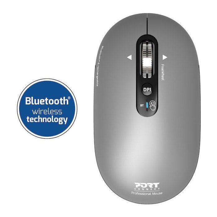 PORT Designs Wireless Mouse - Bluetooth - Rechargeable - Gray