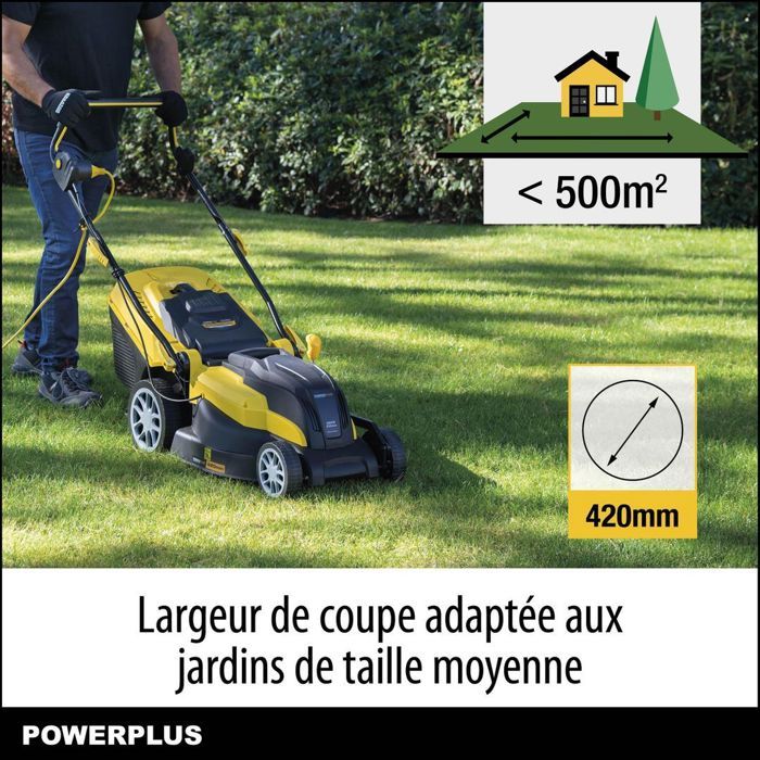 PowerPlus Powxg6281 Electric Lawn Mower - 2000 W, 420 mm Ø, Collection, Mulching, Rear Ejection