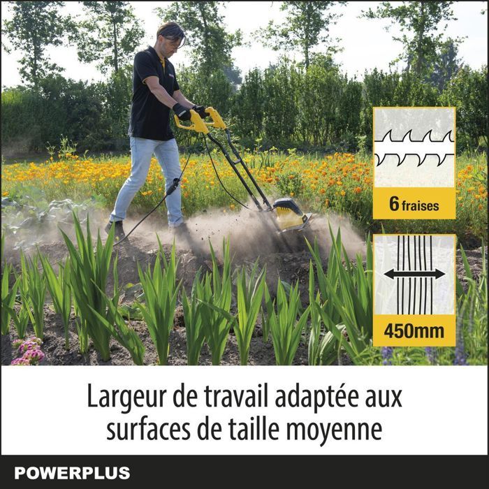 Powerplus Electric Tiller - 1500 W - 6 Blades - 220 mm Depth - 450 mm Width - POWXG72010