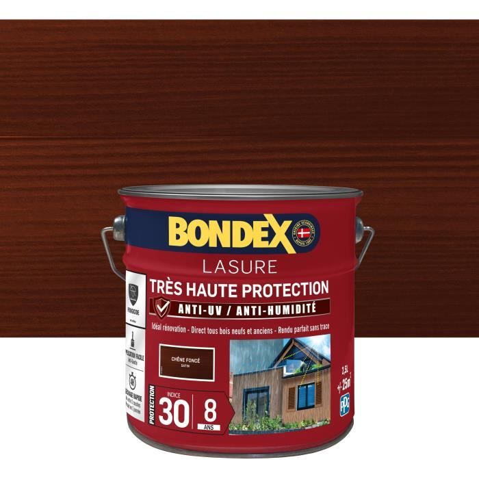 BONDEX - Wood Stain - 8-Year Protection - SPF 30 - Dark Oak - Satin Finish - 2.5 L