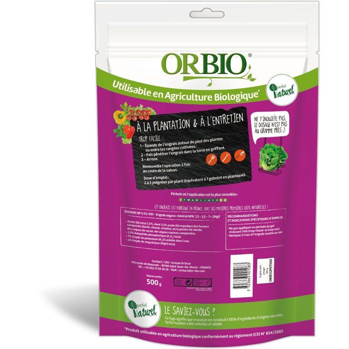 Granulated vegetable garden fertilizer - OR BIO - Small Vegetable Garden 500 g - Nutritious granules - Organic formula