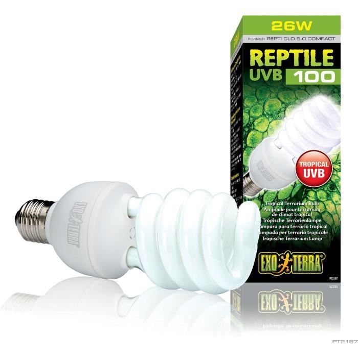 EXO TERRA UVB Fluorescent Bulb for Terrarium - Reptile UVB 100 - Tropical and Subtropical Climate 26W