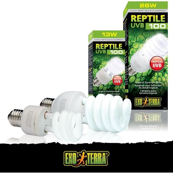 EXO TERRA UVB Fluorescent Bulb for Terrarium - Reptile UVB 100 - Tropical and Subtropical Climate 26W