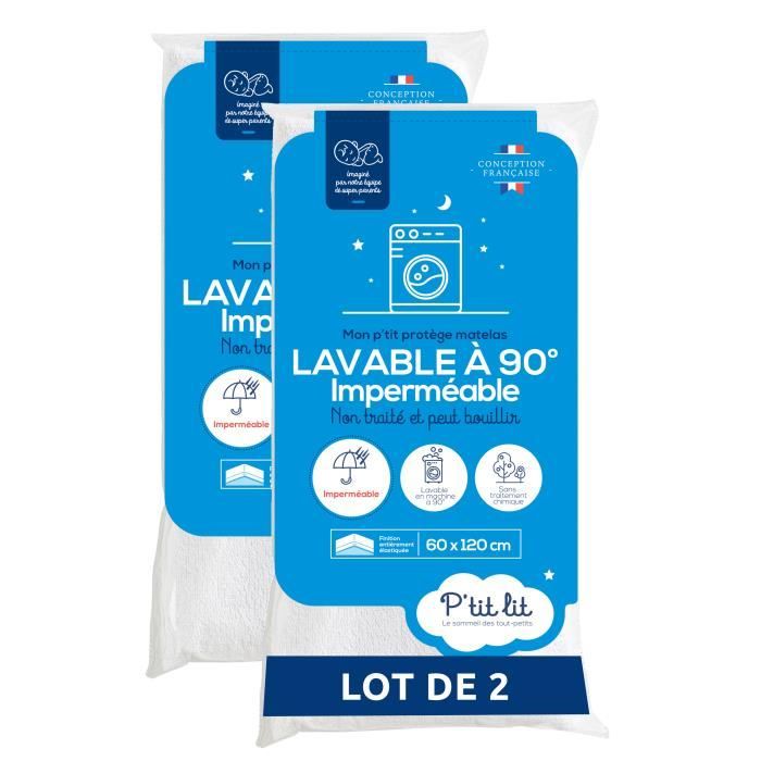 Set of 2 Baby Mattress Protectors - 70x140 cm - Waterproof and Breathable - Washable at 90°C