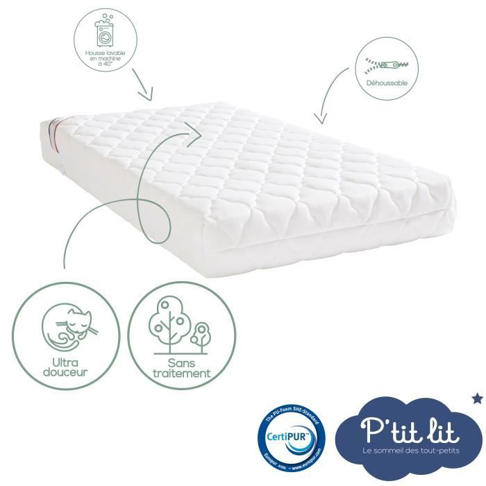 Bamboo Baby Mattress - 70 x 140 x 10 cm - Soft Viscose - Removable Cover 70x140x10