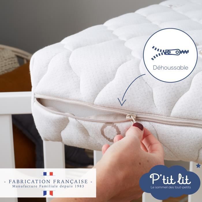 Organic Cotton Baby Mattress - 60 x 120 x 10 cm - 100% Cotton - Removable Cover 60x120x10