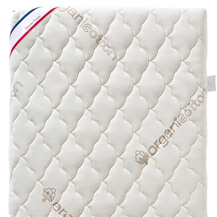Organic Cotton Baby Mattress - 60 x 120 x 10 cm - 100% Cotton - Removable Cover 60x120x10