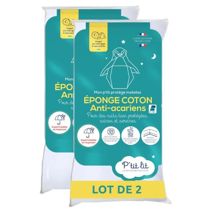 Set of 2 Anti-Dust Mite Baby Mattress Protectors - 40x80 cm - Waterproof - 100% Cotton Terry Cloth