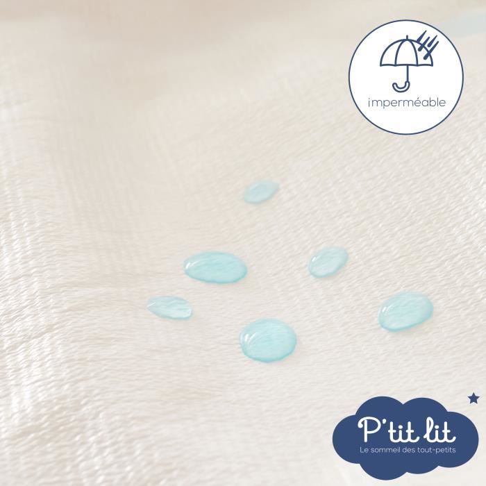 Lot de 2 Protege Matelas Bébé Anti Acariens P'TIT LIT - Bouclette 100% coton - Imperméable - 50x85 cm