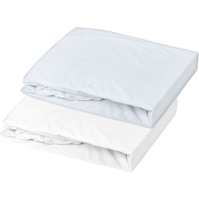 MON PTIT DODO Set of 2 Fitted Sheets - 100% Cotton Jersey - 70 x 140 cm - White and Light Blue
