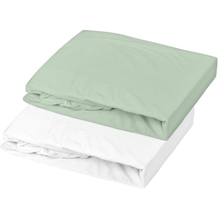 MON PTIT DODO Set of 2 Fitted Sheets - 100% Cotton Jersey - 70 x 140 cm - White and Grey-Green