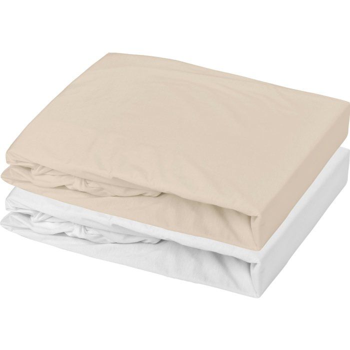 MON PTIT DODO Set of 2 Fitted Sheets - 100% Cotton Jersey - 60 x 120 cm - White and Nude