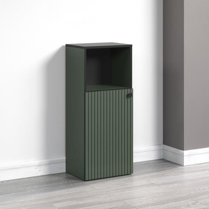 PURE BLISS Bathroom Cabinet - Low Storage Unit - W40 x H95 x D31cm - Sage Green and Black