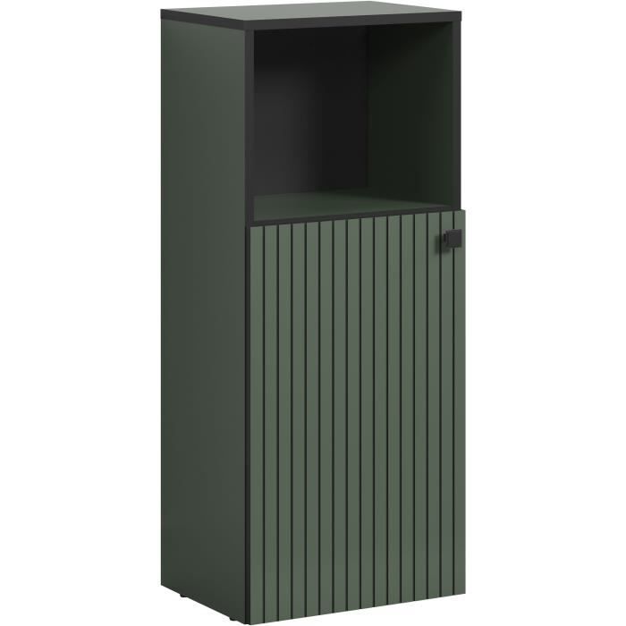 PURE BLISS Bathroom Cabinet - Low Storage Unit - W40 x H95 x D31cm - Sage Green and Black
