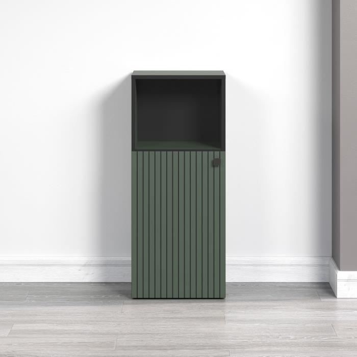 PURE BLISS Bathroom Cabinet - Low Storage Unit - W40 x H95 x D31cm - Sage Green and Black