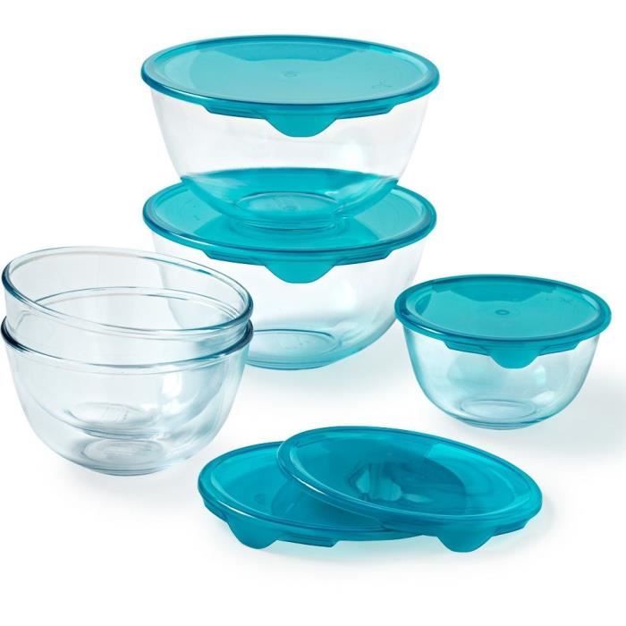 PYREX Set of 5 Bowls with Lids - 1 x 0.5 L + 2 x 1 L + 2 x 2 L
