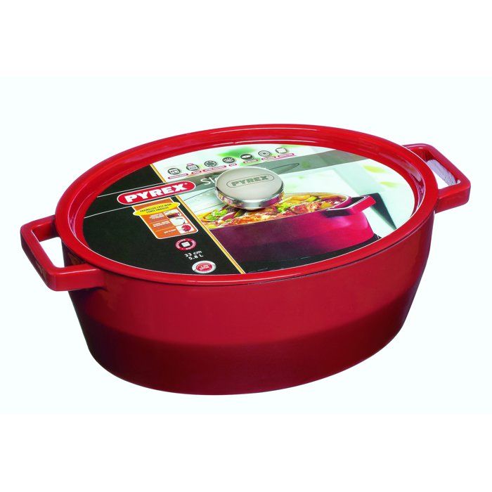 PYREX Slow Cook Oval Casserole 5.8 L Red - Compatible with All Fires Except Induction