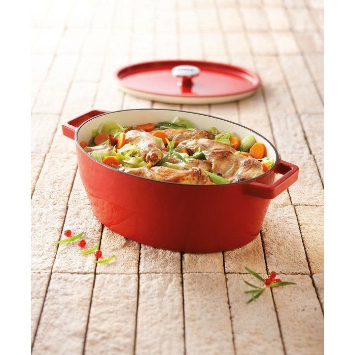 PYREX Slow Cook Oval Casserole 5.8 L Red - Compatible with All Fires Except Induction