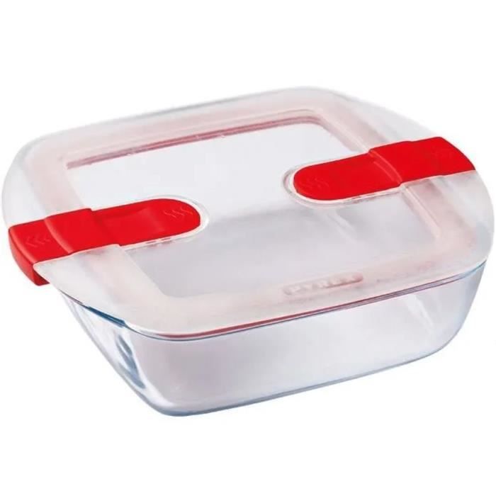 PYREX Rectangular Container with Lid - 20 x 17 cm - 1 L - Cook & Heat - Borosilicate Glass