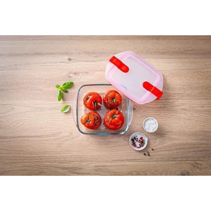 PYREX Rectangular Container with Lid - 20 x 17 cm - 1 L - Cook & Heat - Borosilicate Glass