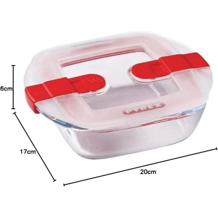 PYREX Rectangular Container with Lid - 20 x 17 cm - 1 L - Cook & Heat - Borosilicate Glass