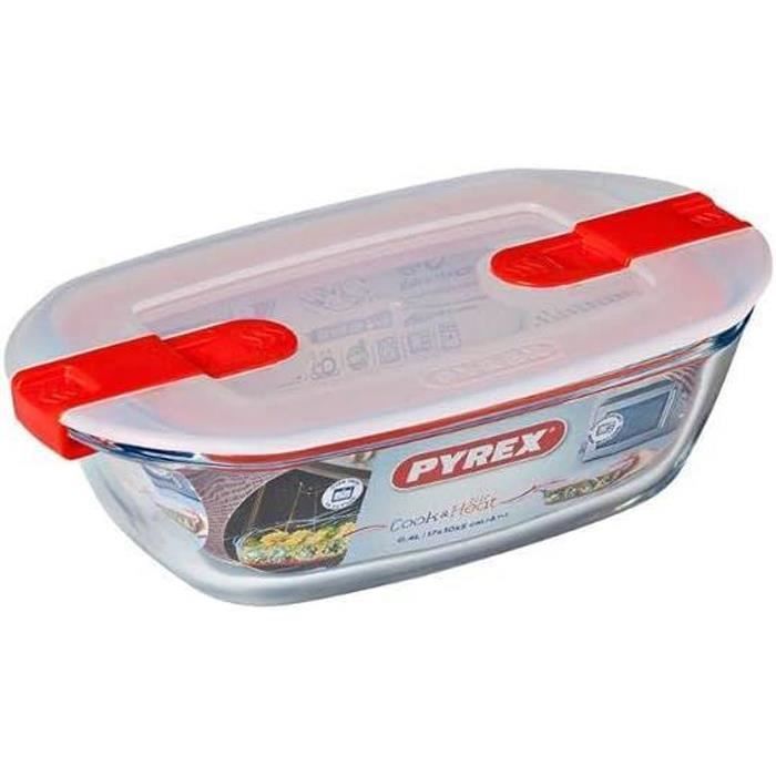 PYREX Rectangular Container with Lid - 17 x 10 cm - 400 ml - Cook & Heat - Borosilicate Glass