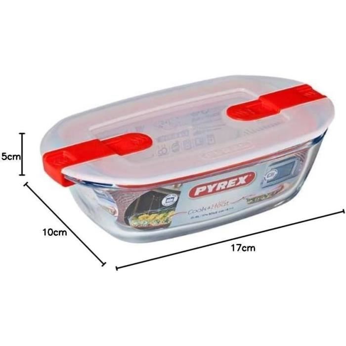 PYREX Rectangular Container with Lid - 17 x 10 cm - 400 ml - Cook & Heat - Borosilicate Glass