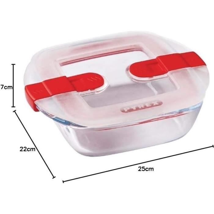PYREX Rectangular Container with Lid - 25 x 22 cm - 2.2 L - Cook & Heat - Borosilicate Glass
