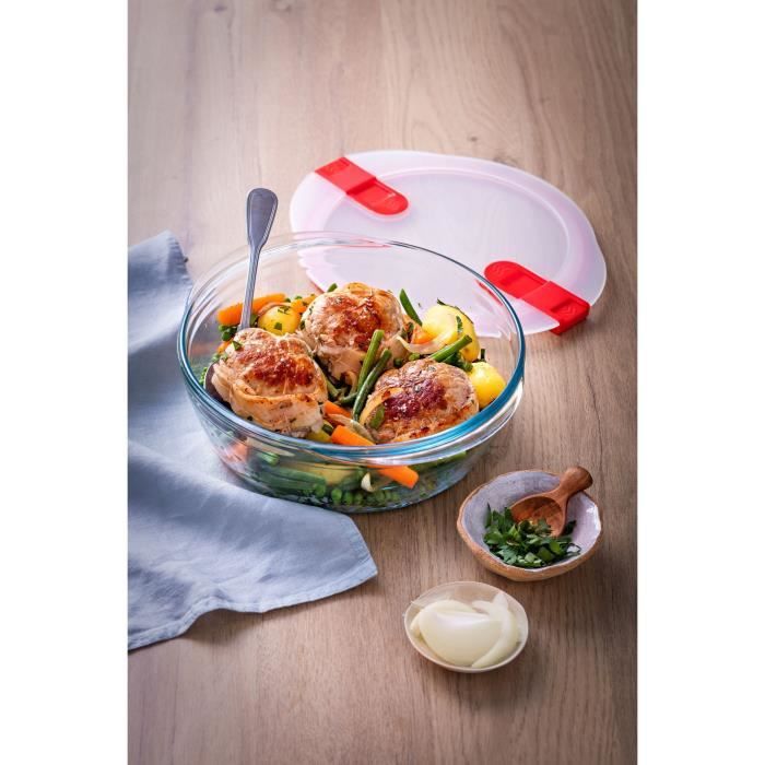 PYREX Set of 3 Lunch Boxes - Cook & Heat - Glass - Round - 1.1 L
