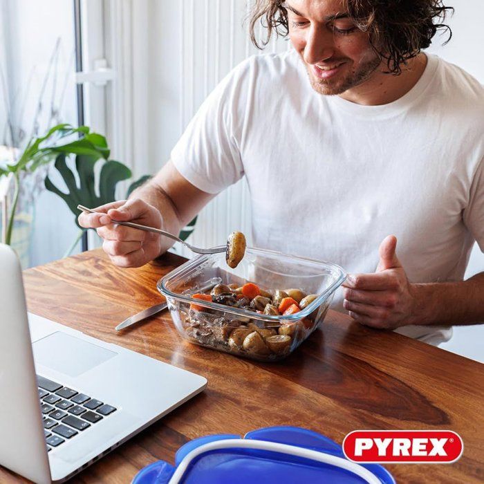 Lot de 2 boîtes de conservation carrées - PYREX - COOK & GO - Hermétique - 0,8 L et 1,9 L - Verre