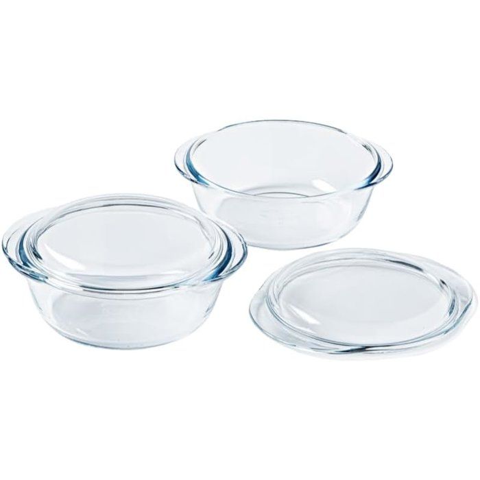 Lot de 2 cocottes - PYREX - Verre - Rond - 1 L