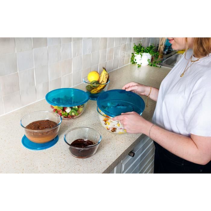 PYREX Set of 5 Bowls with Lids - 2 x 0.5 L + 1 x 1 L + 2 x 2 L