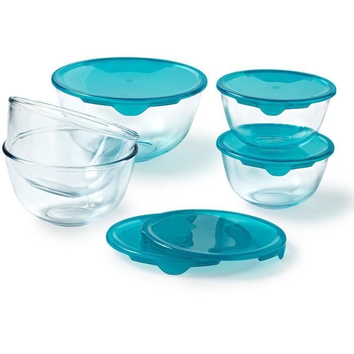 PYREX Set of 5 Bowls with Lids - 2 x 0.5 L + 1 x 1 L + 2 x 2 L