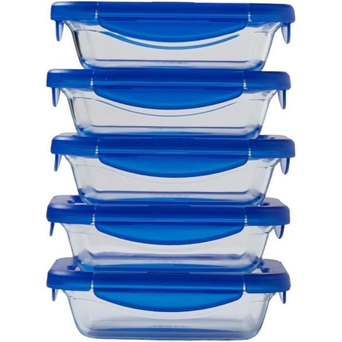 PYREX Set of 5 Lunch Boxes - Cook & Go - Glass - Rectangular - 0.8 L